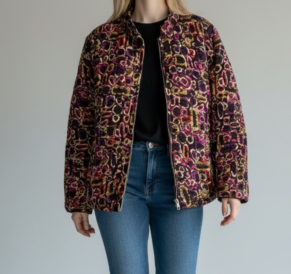Ruby Road Women's Plus Size 2X Full Zip Jacket Black Multicolor Polyester